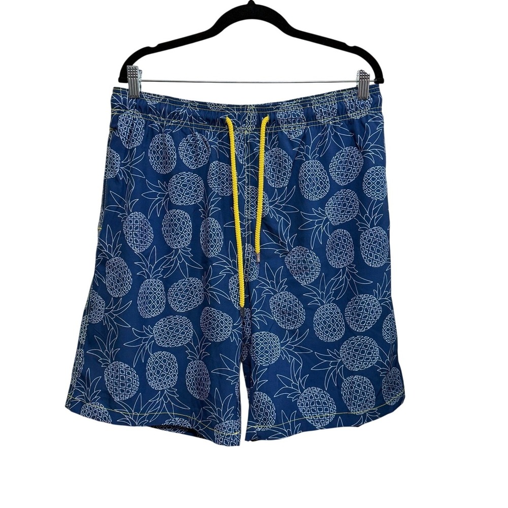 Capelle Hybrid Swim Trunks Mens M Blue Pineapple Print Yellow Drawstring lined